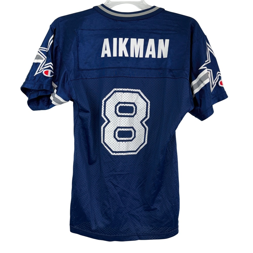 Champion Dallas Cowboys Troy Aikman 8 Jersey Kids Medium 10-12 Navy Blue 90s USA